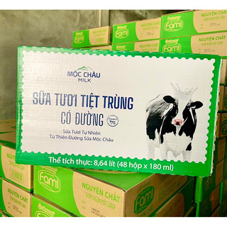 Thùng 48 Hộp Sữa Tươi Mộc Châu Có Đường 180ml [Giá sỉ]