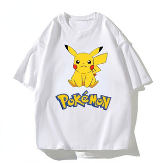 [Polyester] Áo thun ngắn tay hoạt hình Pikachu dành cho nữ cổ tròn dáng rộng đa năng Áo mùa hè dành cho nam