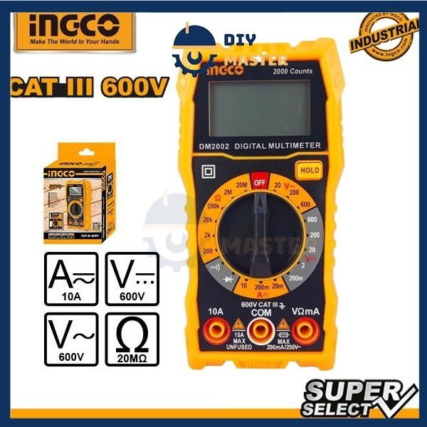 Đồng hồ đo điện vạn năng INGCO DM2002  Đồng hồ vạn năng Màn hình LCD 2000 số đếm Chỉ thị số DCV 200m