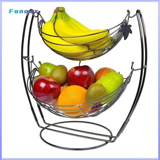 Swinging Metal Fruit Vegetable Bowl Basket 2 Tier Rack Storage Stand Holders