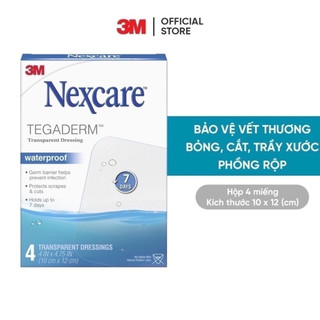 Miếng dán vết thương trong suốt Tegaderm 3M™ Nexcare™, trong suốt, chống thấm nước, co dãn, 4 miếng, 10x12cm