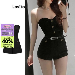 Lovito Bộ áo liền quần có nút phía trước bằng vải tuýt trơn thông thường dành cho nữ L86ED258