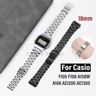 Dây đeo đồng hồ bằng thép không gỉ 18mm cho Casio F-91W F105 / 108 / A158W / 168 AE1200 / 1300 Dây đeo đồng hồ kim loại mỏng đa năng Vòng đeo tay màu đen bạc