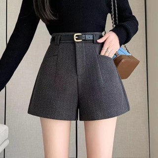  Jiashucheng quần short len mẫu mới thu đông quần chữ A cạp cao cho nữ quần chữ a ống rộng thon gọn khí chất dễ phối thời trang 