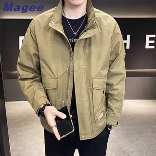 Magee Áo khoác nam mới phiên bản Hàn Quốc cổ điển giản dị màu trơn cao cấp đôi túi dây kéo thiết kế dáng rộng phong cách cặp đôi tuổi teen thời trang đứng lên cổ áo