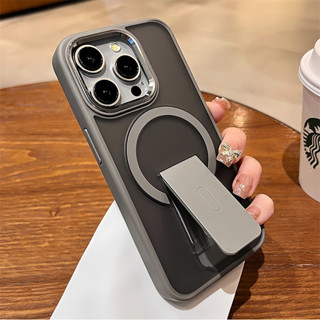 Sang Trọng Ống Kính Kim Loại Lật Giá Đỡ Từ Tính Ốp Lưng Điện Thoại iPhone 16 15 14 13 12 11 Pro Max 16 Plus Chân Đế Mờ Chống Sốc Cứng Acrylic Cover