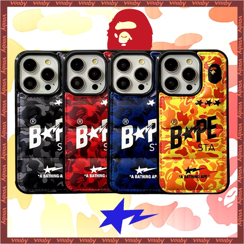 Bape ngụy trang APE STA graffiti nhãn Down jacket Vỏ điện thoại Thích hợp cho IPhone16 16Pro 16ProMa