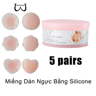 Set 5 Cặp Miếng Dán Ngực Bằng Silicone Tự Dính Có Thể Tái Sử Dụng Kèm Hộp Đựng Tiện Lợi