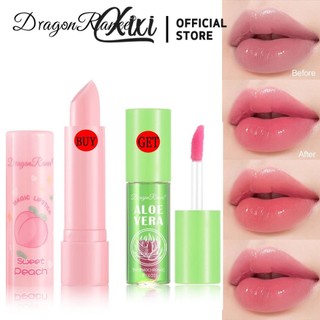  Son dưỡng môi đổi màu DragonRanee dành cho nữ Dưỡng ẩm và dưỡng ẩm Son môi đổi màu trái cây Thay đổi ấm áp Son môi hồng đào Lip Jelly + 1 * Aloe Vera miễn phí