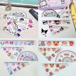 Crayon Shin-chan Bộ 4 Món Sinh Viên Văn Phòng Phẩm Tam Giác Protractor Set Kawaii KT Kuromi Thước Đo Bộ