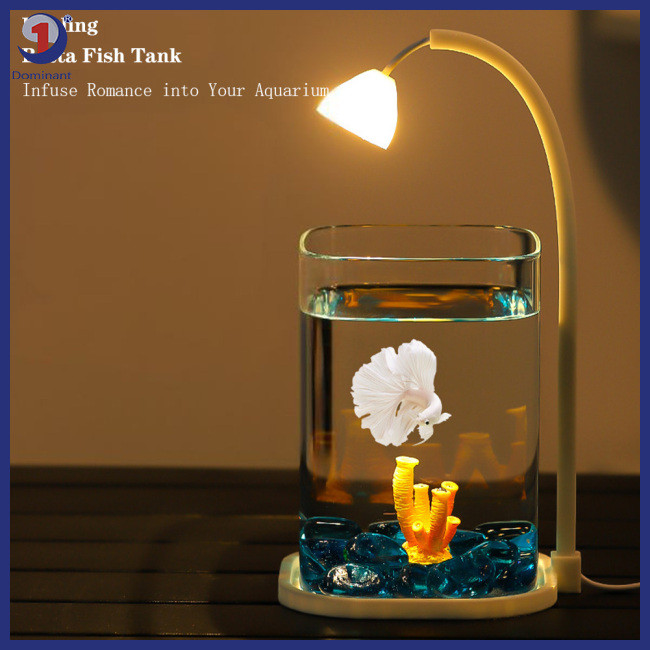 Bể cá Betta thủy tinh thống trị có đế nhẹ và ổn định, bể cá nhỏ, nắp thoáng khí Bể cá để bàn tại nhà, 360° Đèn có thể điều chỉnh với công tắc độc lập cho văn phòng
