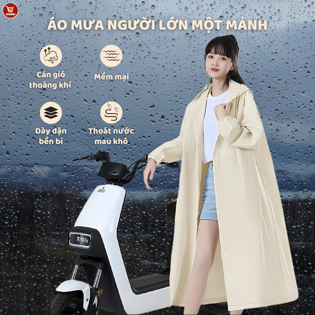 Áo mưa người lớn một mảnh chất liệu dày dặn, chống thấm hiệu quả, cản gió khi đi mưa