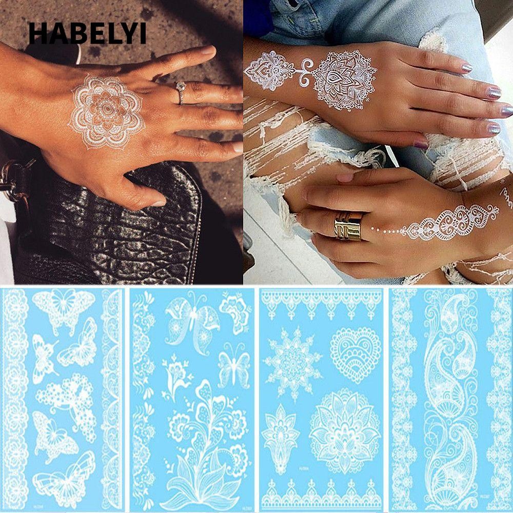 HABELYI Hình Xăm Dán Tạm Thời Henna Trắng Đen Chống Nước Dùng Một Lần
