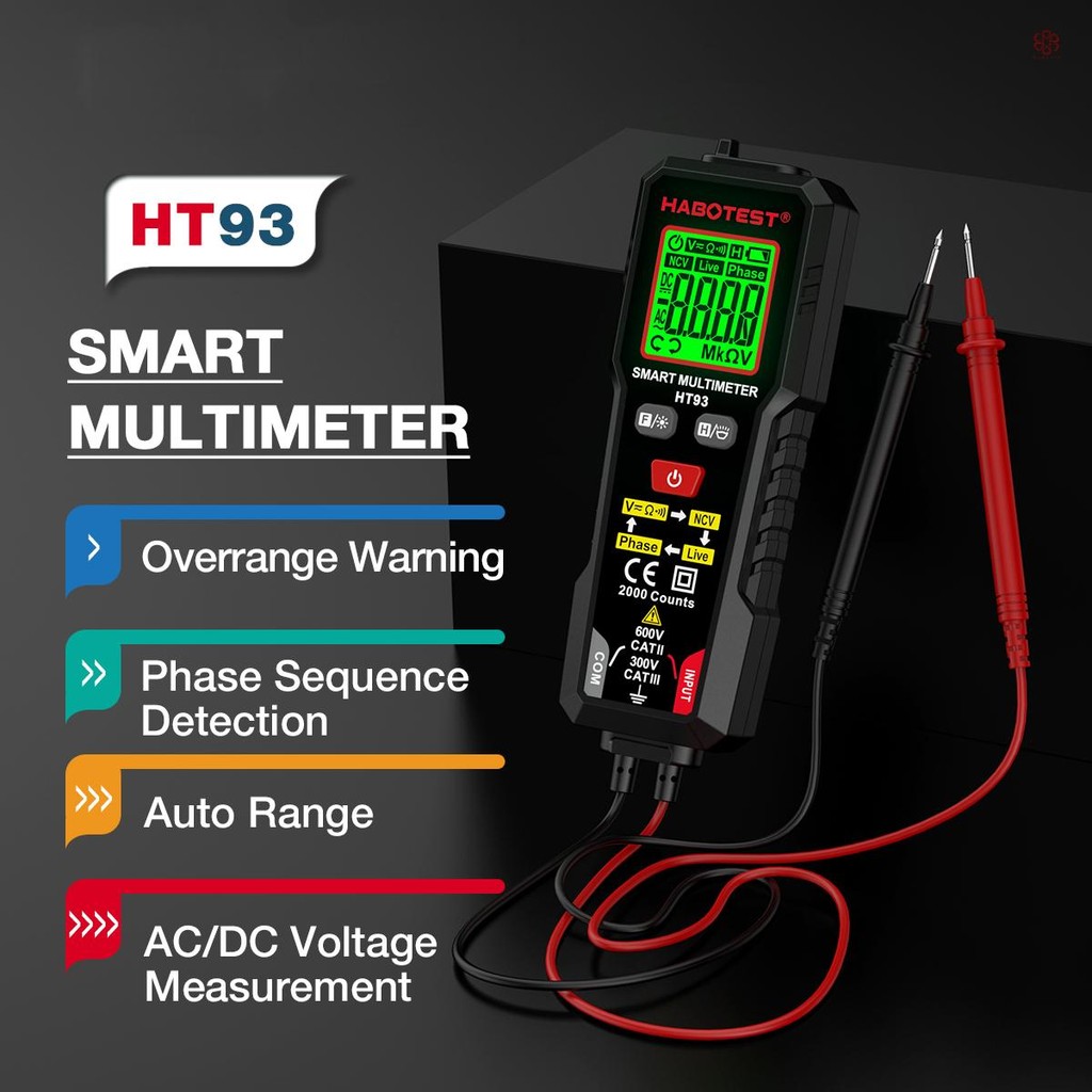 Máy kiểm tra điện áp vạn năng kỹ thuật số HABOTEST HT93 2000 Đếm Volt Meter Ohmmeter Tự động định tu