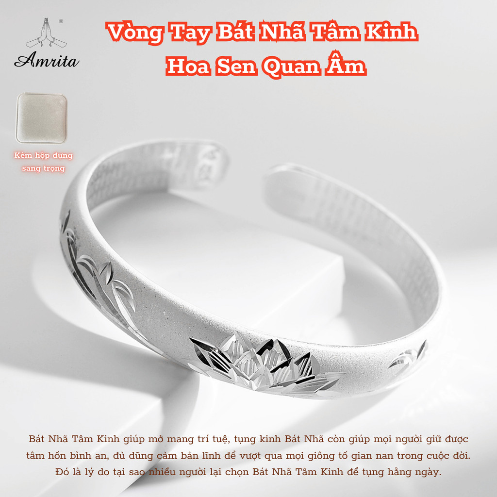 Vòng Tay Bát Nhã Tâm Kinh  Hoa Sen Quan Âm - Amrita