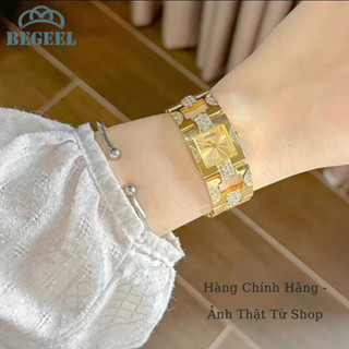 Đồng Hồ Nữ Lắc Tay, Lắc Xích Mặt Vuông Dây Thép Titanium Chống Gỉ, Chống Nước 3ATM Đeo Tay Womem