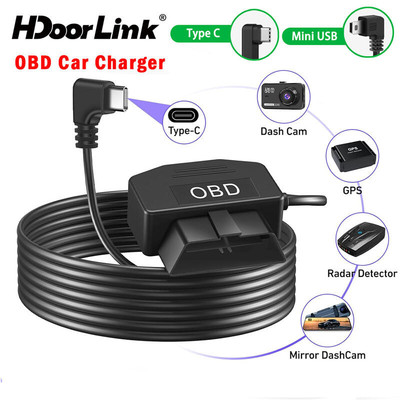 HdoorLink Mini USB / Type C Cổng Xe Obd Hardwire Kit Cho Dashcam Gương Ghi Sạc Có Công Tắc Xe Cáp Nguồn Obd