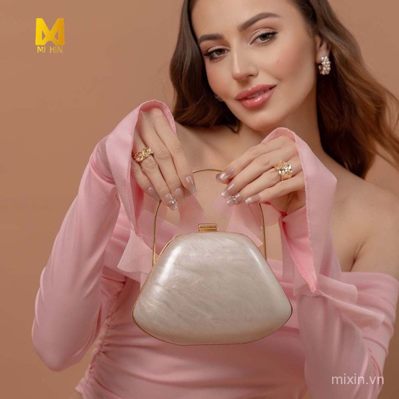 Túi Trong Suốt Mới Cho Nữ Xu Hướng Thời Trang Cầm Tay Acrylic Phần Cứng Kẹp Túi Đơn Giản Túi Dạ Hội Ly Hợp