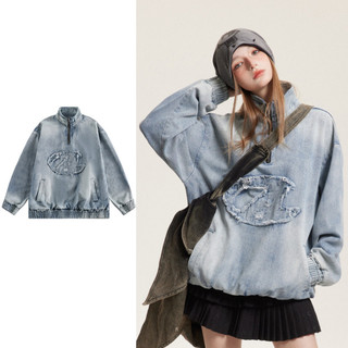 TIANLESIWEI Áo Denim Retro Dáng Rộng Cho Nam và Nữ, Thiết Kế Với Ren và Miếng Vá