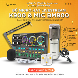 Bộ Combo Mic Thu Âm Hát Livestream Sound Card K900 & Mic BM900 Dành Cho Điện Thoại