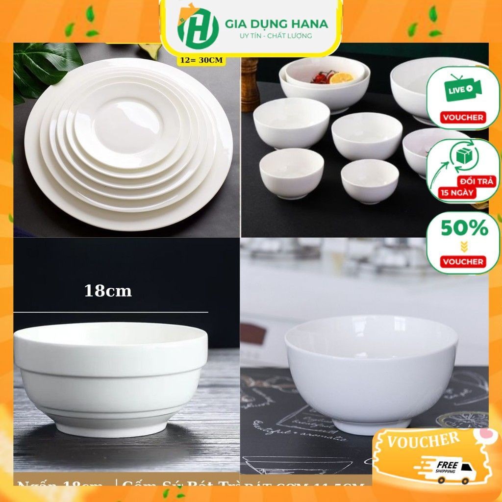 Tô Chén Đĩa Sứ Trắng Trơn Đủ Size ,Bát Đĩa Trắng Mộc Chất Liệu Gốm Sứ Bát Tràng