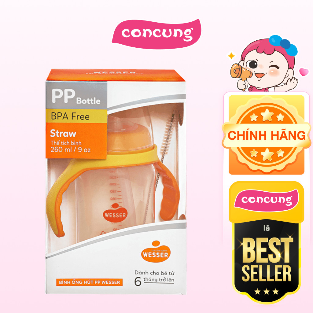 Bình sữa ống hút PP Wesser 260ml
