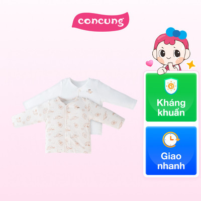 Set 2 áo sơ sinh cài giữa tay dài Animo Easy KV0724003 (0-3M,Trắng-HT Cá)