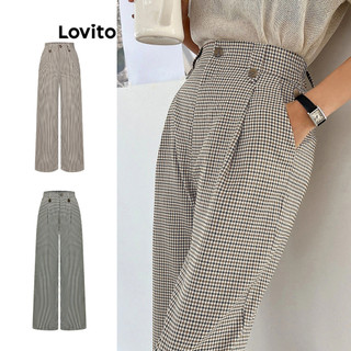 Quần Lovito cài nút kẻ ô thường ngày cho nữ L70AD049
