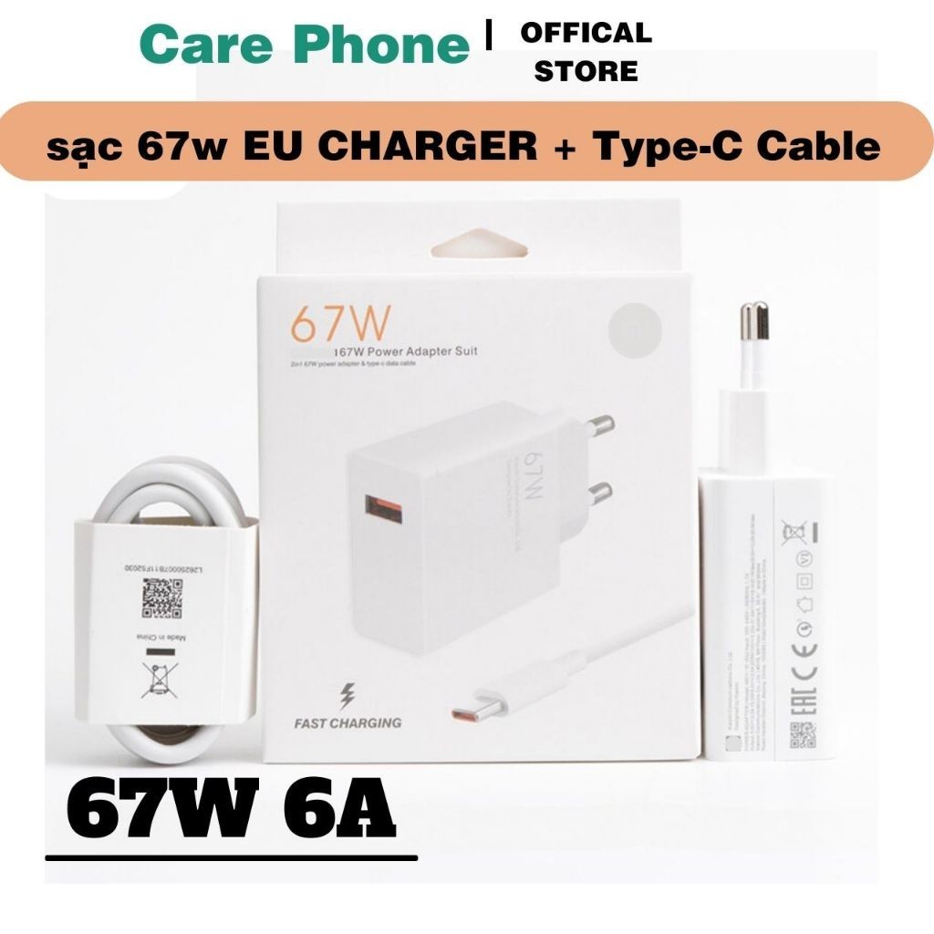 Bộ sạc nhanh zin mi 67w 33w chuẩn Mi Turbo Charge-67w max dùng cho mọi điện thoại sạc ổn định an toà