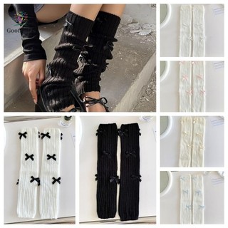Gootrades dệt kim chân bao, jk gothic nơ chân ấm áp, punk dài vớ chân balletcore ba lê cận vệ tất dạo phố