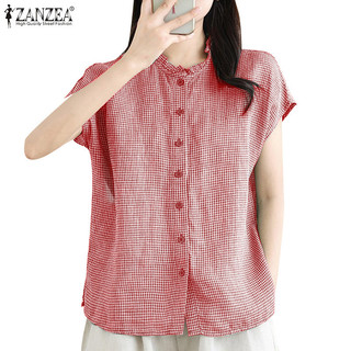 Zanzea Áo sơ mi nữ tay ngắn dáng rộng hàng ngày Hàn Quốc