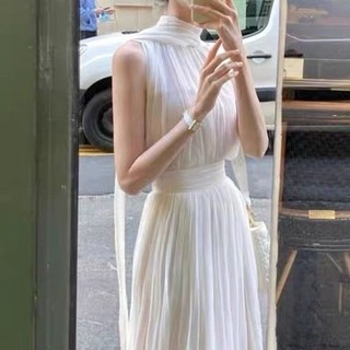 Váy Liền Cổ Trắng, Thiết Kế Thích Hợp Cho Phụ Nữ, Váy Voan Sang Trọng Kiểu Pháp Mới Cho Phụ Nữ Mùa Xuân Và Mùa Hè