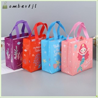 Amber1 1 Cái / 4 Túi Xách In Hình, Vải Không Dệt Nàng Tiên Cá Túi Mua Sắm Di Động, In Hoạt Hình Tươi Đẹp Dung Tích Lớn Túi Bảo Quản Đồ Chơi Đảng