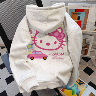 Áo Hoodie nữ xám ghi form rộng local brand Slamo Hello Kitty áo thun hàn quốc thu đông 100% cotton Y1238