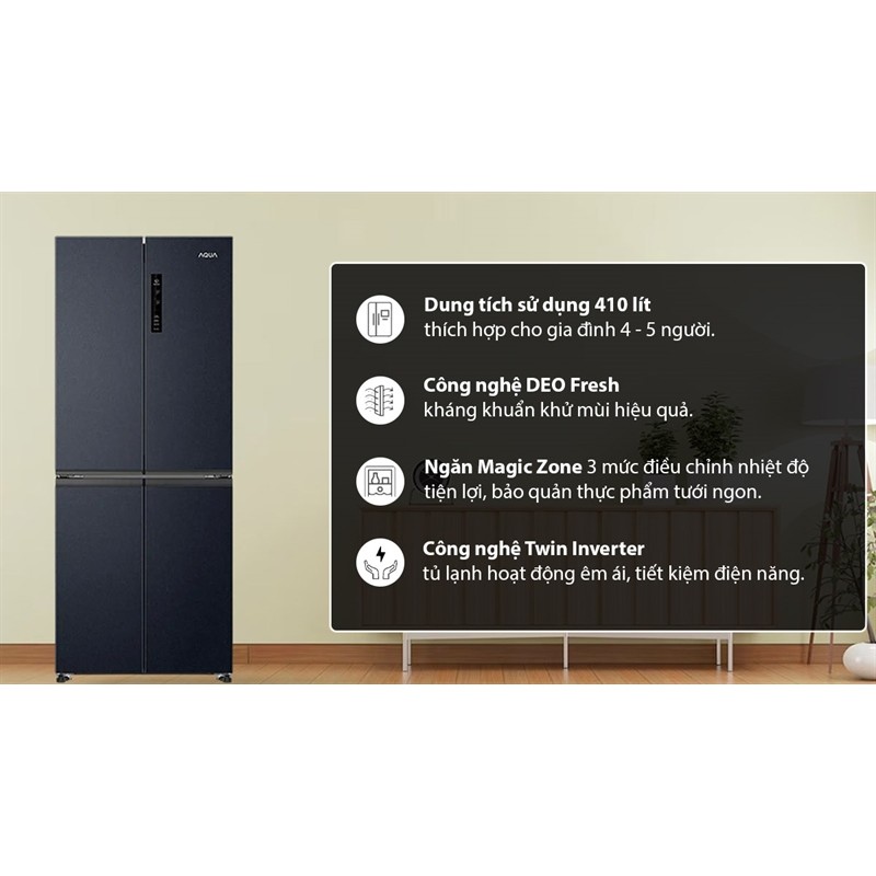Tủ lạnh Aqua Inverter 410 lít Multi Door AQR-M466XA(CBC) 2024 - 4 cánh