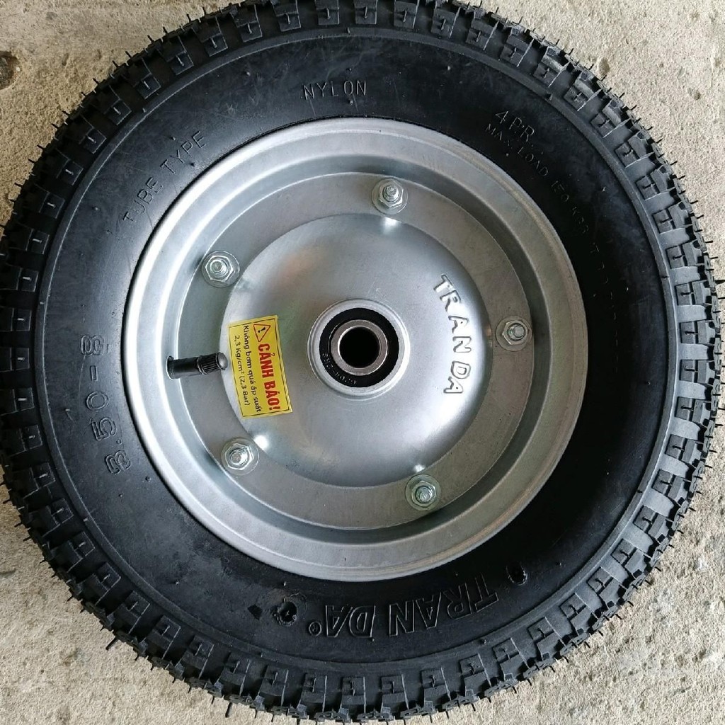 Bánh xe rùa gai 350-8 - Trần Đà, cốt 20mm (Bạc đạn 6204); Combo bánh xe rùa Trần Đà+Cốt xe rùa Trần 