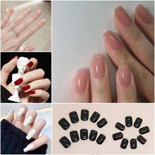 [Quà tặng miễn phí] Bộ móng tay giả màu trơn ngắn 24 chiếc kèm keo thạch Bộ nối dài móng tay bấm vào móng tay COD