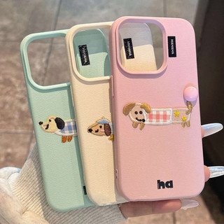 Hoạt Hình Mới Họa Tiết Da Dễ Thương Ba Chiều M Bean Thêu Dachshund Thích Hợp Cho iPhone15promax Vỏ Điện Thoại Apple 14 13 12 11 Vỏ Bảo Vệ Chống Sốc Đơn Giản