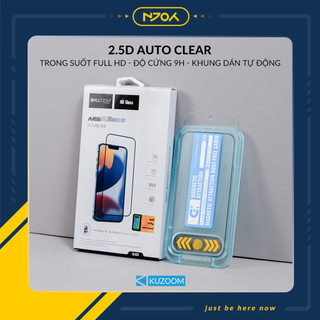 Kính Cường Lực Trong Suốt Kuzoom Có Khung Tự Dán Full Màn Hình Cho iPhone 16 Pro Max 15 14 13 12 11