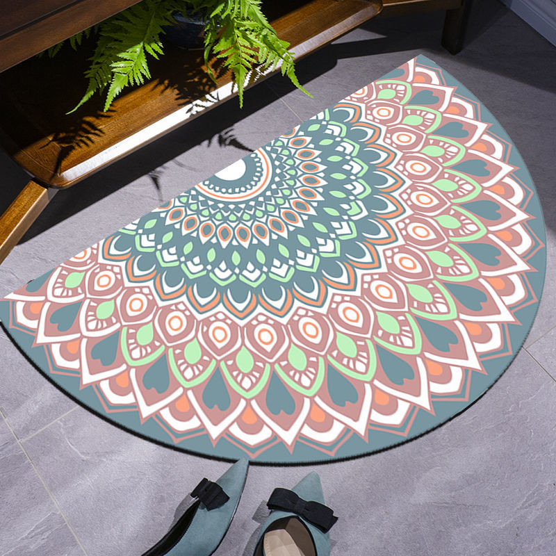 Half-Round Floor Mat Entrance Rug Ethnic Style Carpet Bedroom Living Room Bohemian Persian Retro Bed