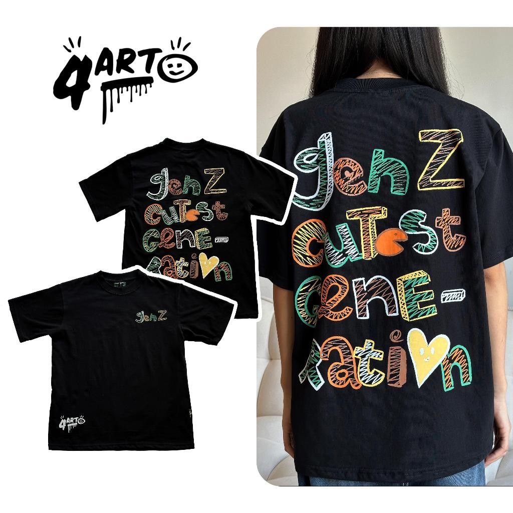 Áo thun 4ART GENZ 2 chiều 235gsm Hình in lụa Oversized Unisex Màu Đen Trắng