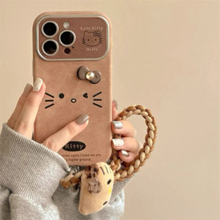  Màu nâu Sang Trọng Da Kitty Thích Hợp Cho Apple iPhone 17 ProMax 17 Air 16promax Ốp Điện Thoại IPhone 15 Dây 14 Vỏ Mềm 13 Da 12 