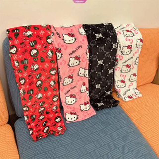  2024 Mới Sanrio Hello Kitty Bộ Đồ Ngủ Flannel Thời Trang Quần Nữ Kawaii Len Anime Hoạt Hình Thường Ngày Nhà Quần Thu Đông 