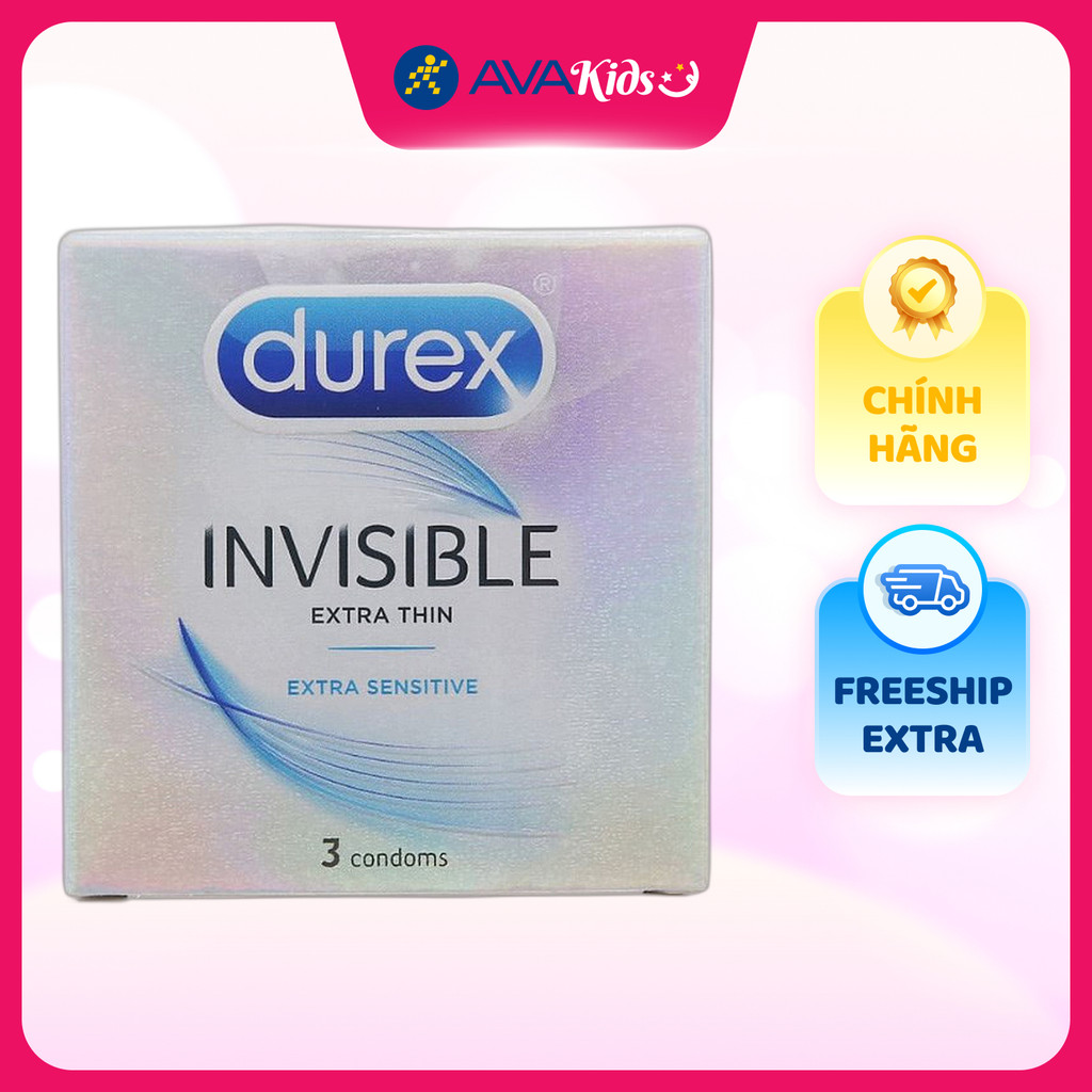 Hộp 3 cái bao cao su Durex Invisible 52 mm