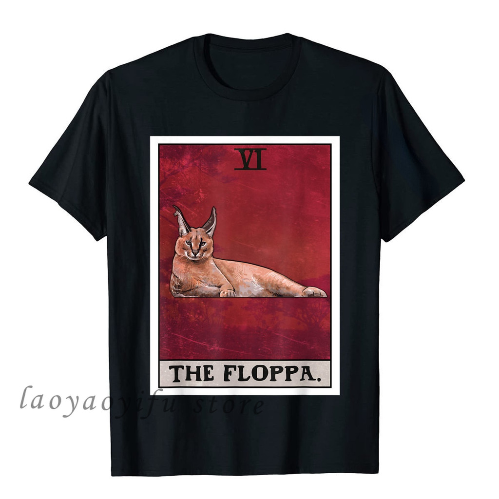 Áo Thun Nam Kawaii The Floppa Caracal Cat Tarot Card - Sáng Tạo Meme, Thoải Mái Thời Trang