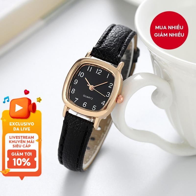 Đồng hồ thạch anh mặt số Sm thông thường thời trang Dây đeo bằng da số Ả Rập dành cho nữ mặc hàng ngày văn phòng