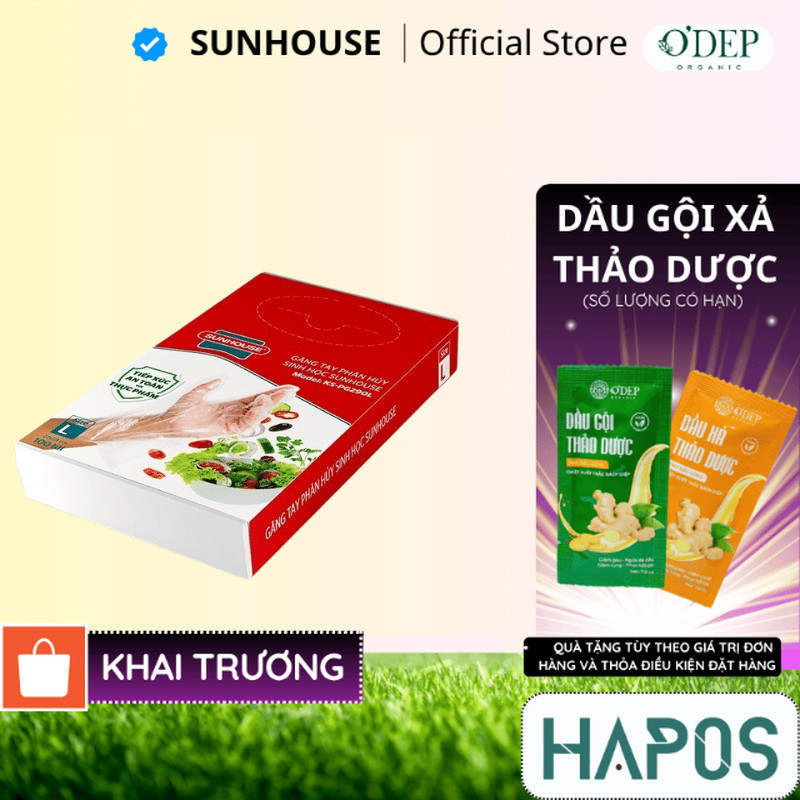 Hộp 100 găng tay phân hủy sinh học Sunhouse KS-PG290L cho nhà bếp, dọn dẹp tiện tợi - HAPOS HSA