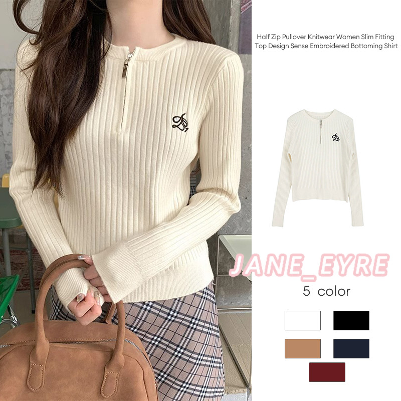 Áo sơ mi dệt kim nửa núm vú nữ Slim Fit Design Loose Top thêu JN