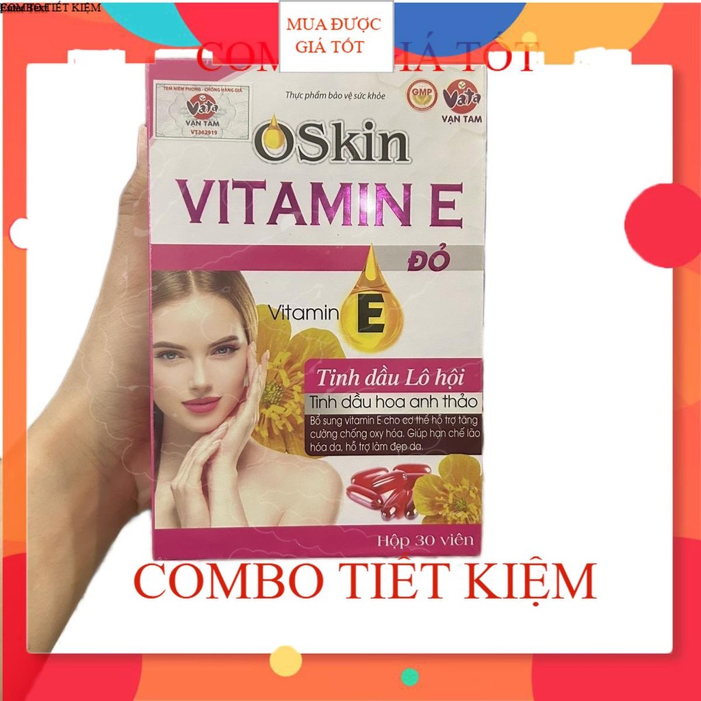 COMBO 03 HỘP Vitamin E đỏ Oskin - có dầu hoa anh thảo - làm đẹp da - hộp 30 viên dùng đc 1 tháng