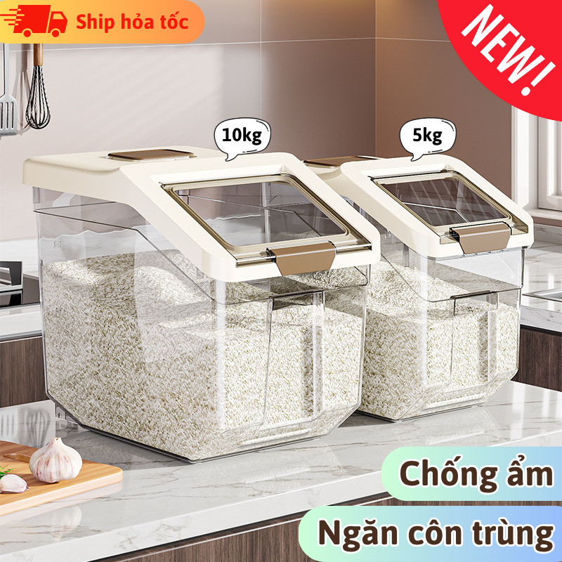 Hộp Bảo Quản Gạo C&M BABY 5kg/10kg – Nhựa Bền Đẹp, Nắp Kín, Chống Ẩm Mốc, Ngăn Bột & Mì Cho Bếp